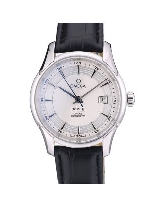 Omega Swiss DeVille Stainless Steel Bezel Black Leather Strap 7618