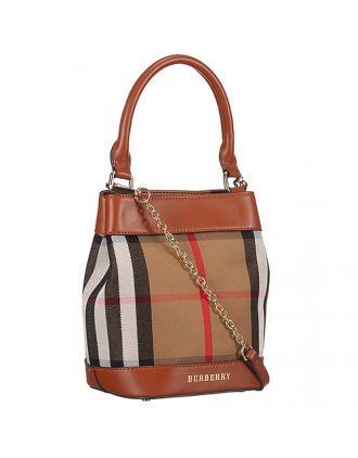 Burberry Small Bucket Bag In House Check And Black Leather 18926909