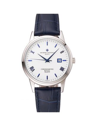 Vacheron Constantin Patrimony Chronometre Royal White Dial Stainless Steel Case Blue Leather Strap