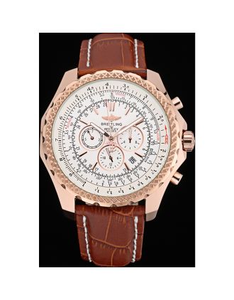 Breitling Bentley Motors Speed Gold Case White Dial Brown Leather Bracelet 622233