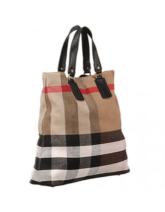 Burberry Medium Canvas Check Tote Bag Black 607803