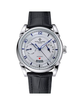 Patek Philippe Complications Chronograph White Dial Silver Case Black Leather Bracelet 1454237