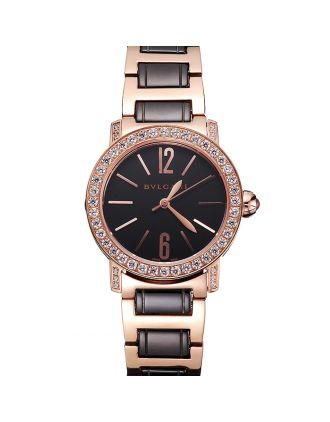 Bvlgari Bvlgari Black Dial Gold Case Diamond Bezel Two Tone Bracelet
