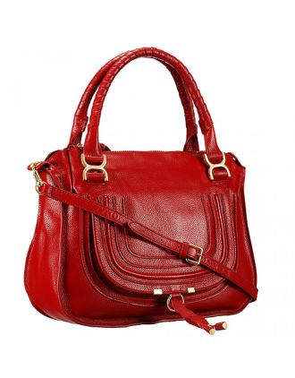 Chloe Marcie Satchel Crossbody Bag Dark Red