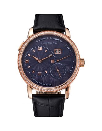 A. Lange & Sohne Little Lange Blue Dial Rose Gold Case Black Leather Strap