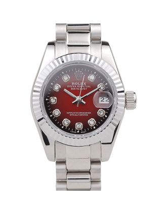 Rolex Datejust Polished Stainless Steel Two Tone Red Dial
