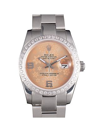 Rolex Datejust Polished Stainless Steel Orange Flowers Dial Diamond Plated
