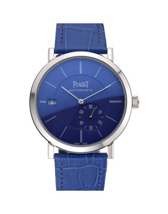 Piaget Altiplano Silver Case Blue Dial Blue Leather Bracelet 622630