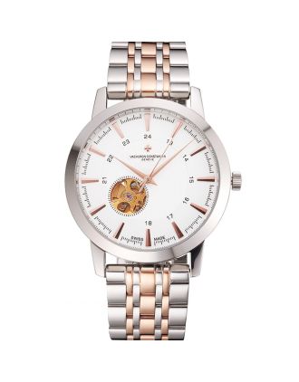 Vacheron Constantin Tourbillon White Dial Rose Gold Numerals Stainless Steel Case Two Tone Bracelet