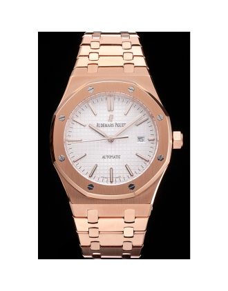 Swiss Audemars Piguet Royal Oak White Dial Rose Gold Case And Bracelet