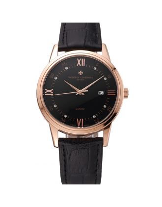 Vacheron Constantin Patrimony Chronometre Royal Black Dial Rose Gold Case Black Leather Strap