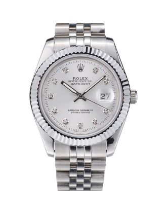Rolex DateJust Stainless Steel Ribbed Bezel Silver Dial 41977