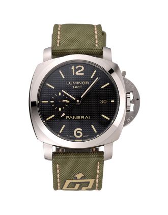 Panerai Luminor 1950 3-Days GMT Silver Case Black Dial Green Bracelet 1454016