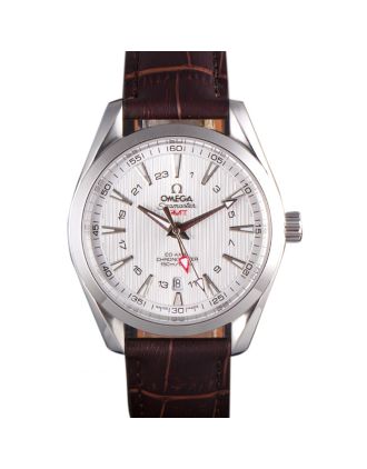 Omega Seamaster Silver Bezel with White Dial and Brown Leather Band 621573