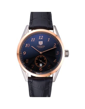 Tag Heuer Carerra Calibre 6 Black Dial Rose Gold Black Leather Band 622163