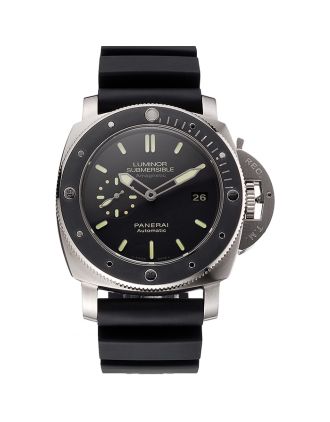 Swiss Panerai Luminor Submersible Black Dial Stainless Steel Case Black Bezel Black Rubber Strap