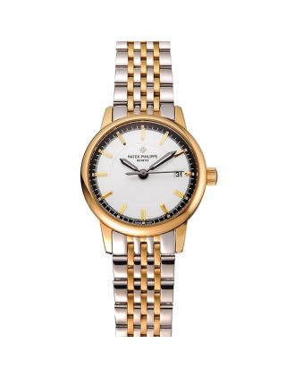 Patek Philippe Calatrava Ladies White Dial Yellow Gold Case Two Tone Bracelet 1453828