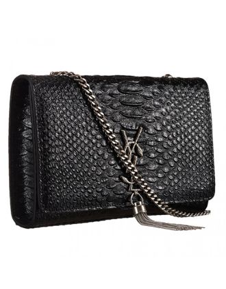 Saint Laurent Kate Monogram Tassel Python Leather Silver Hardware Black Medium Bag 18926845