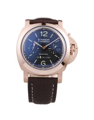 Panerai Luminor Rose Gold Case Black Dial Dark Brown Leather Strap
