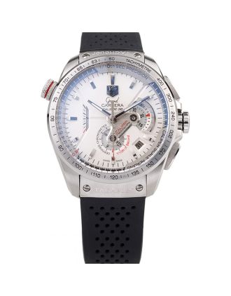 Tag Heuer Swiss Carrera Tachymeter Bezel Perforated Black Rubber Strap White Dial