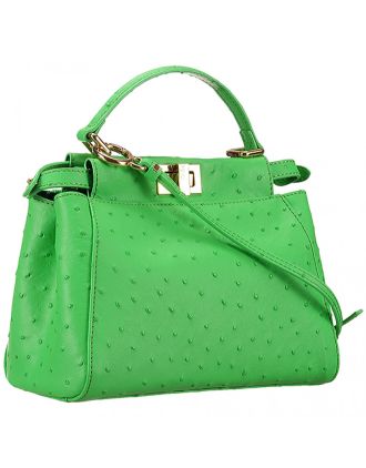 Fendi Peekaboo Mini Ostrich Leather Light Green Bag