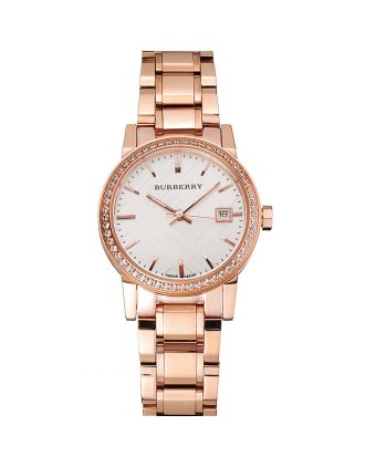 Burberry The City White Dial Diamond Bezel Rose Gold Case And Bracelet