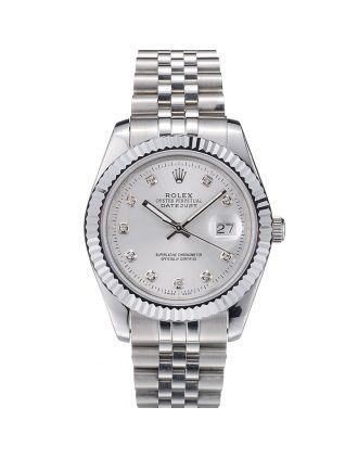 Rolex Swiss DateJust Stainless Steel Ribbed Bezel Silver Dial 41996