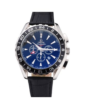 Omega Seamaster Aqua Terra Chrono GMT Black Dial Black Leather Bracelet 622535