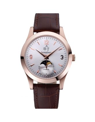 Jaeger LeCoultre Master White Dial Brown Leather Band Rose Gold Bezel 622080