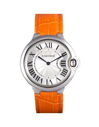 Cartier Ballon Bleu Silver Bezel with White Dial and Orange Leather Band 621550