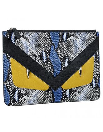 Fendi Bag Bugs Blue Python And Yellow Leather Flat Pouch 18927338