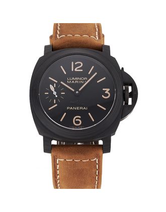 Swiss Panerai Luminor Marina Black Dial Black Case Brown Leather Strap