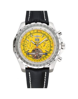 Breitling Bentley Mulliner Tourbillon Yellow Dial Stainless Steel Case Black Leather Strap 622730
