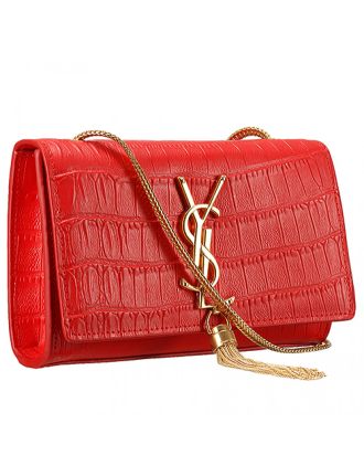 Saint Laurent Medium Tassel Crocodile Leather Clutch Bag Red