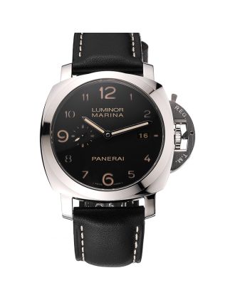 Swiss Panerai Luminor Marina 1950 3 Days Brown Dial Stainless Steel Case Black Leather Strap