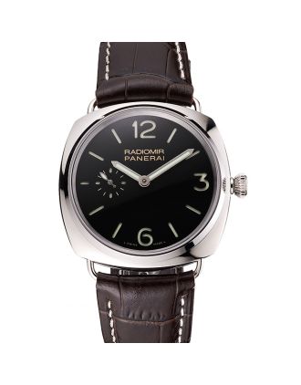 Swiss Panerai Radiomir Black Dial Stainless Steel Case Dark Brown Leather Strap