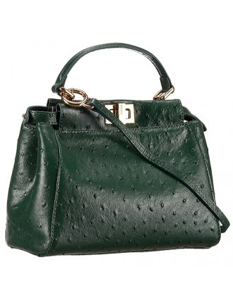 Fendi Peekaboo Mini Ostrich Leather Green Bag