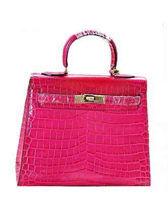 Hermes Kelly 28 Crocodile Leather Rose Tyrien 608148