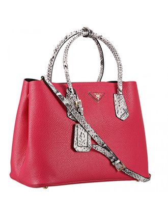 Prada Double Tote Fuchsia With Python Handles