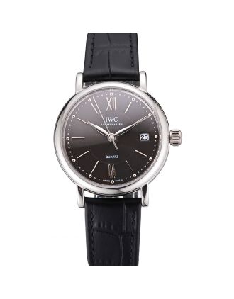 IWC Portofino Dark Gray Dial Stainless Steel Case Black Leather Strap