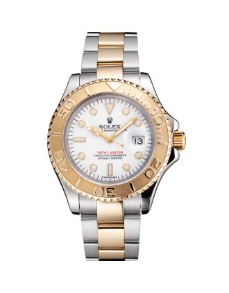 Swiss Rolex Yacht-Master White Dial Gold Bezel Stainless Steel Case Two Tone Bracelet