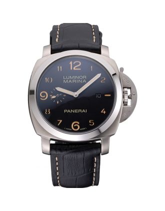 Panerai Luminor Marina 1950 Black Dial Brushed Steel Case Black Embossed Leather Strap