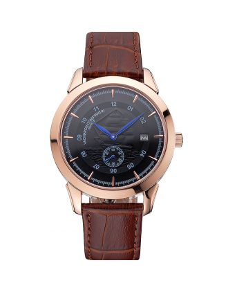 Vacheron Constantin Traditionnelle Black Ship Dial Rose Gold Case Brown Leather Strap