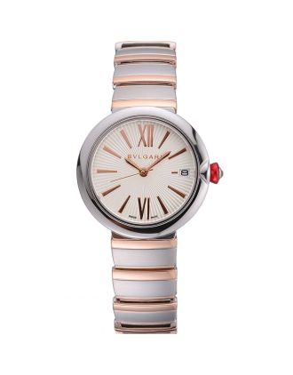 Bvlgari Lvcea White Dial Rose Gold Numerals Stainless Steel Case Two Tone Bracelet