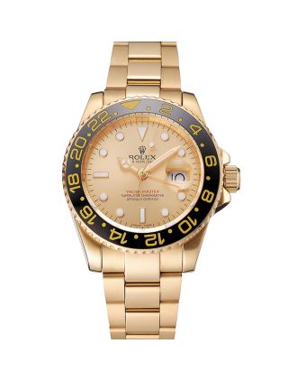 Swiss Rolex GMT Master II Gold Dial Black Bezel Gold Case And Bracelet 1453749
