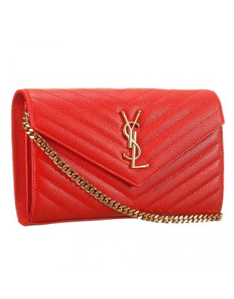 Saint Laurent Classic Monogramme Chain Wallet Red