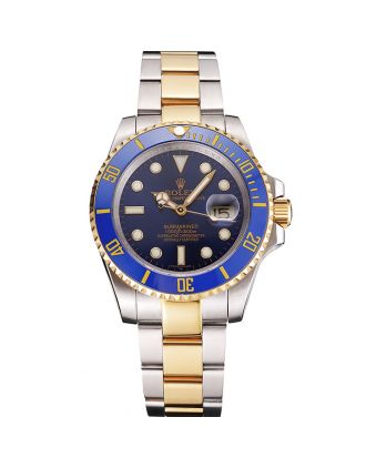 Swiss Rolex Submariner Blue Dial And Bezel Two Tone Steel Gold Bracelet