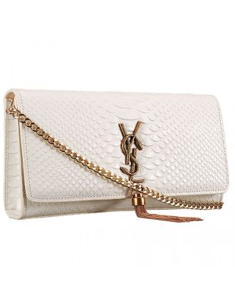 Saint Laurent Monogram Tassel Clutch Python Leather Gold Hardware White Bag 18926885