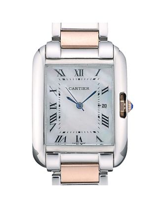 Cartier Tank Anglaise 30mm White Dial Stainless Steel Case Two Tone Bracelet