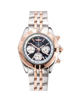 Breitling Chronomat Quartz Dark Blue Dial Rose Gold Case Stainless Steel Case Two Tone Bracelet